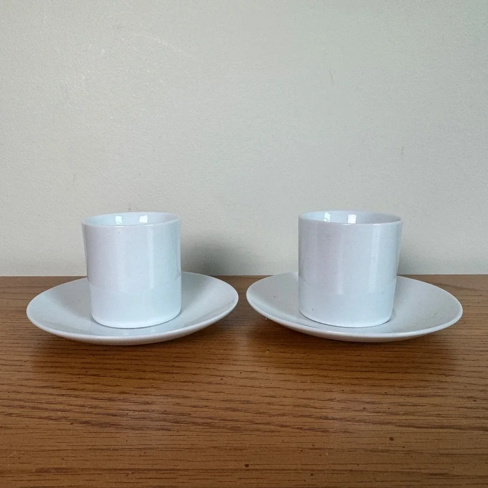 Vintage White Porcelain Espresso Cup and Saucer Set of 2 Minimalist Demitasse